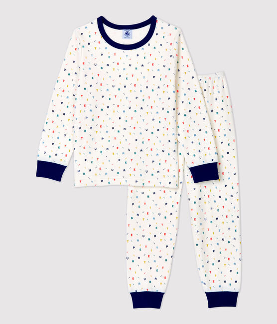 Pijama con estampado de letras multicolores de terciopelo blanco MARSHMALLOW/blanco MULTICO