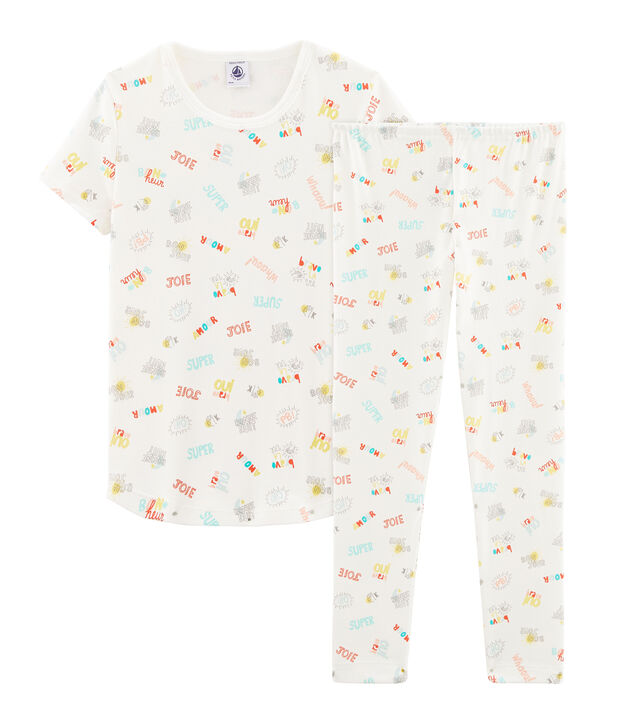 Pijama de punto para ni&ntilde;a blanco/multicolor
