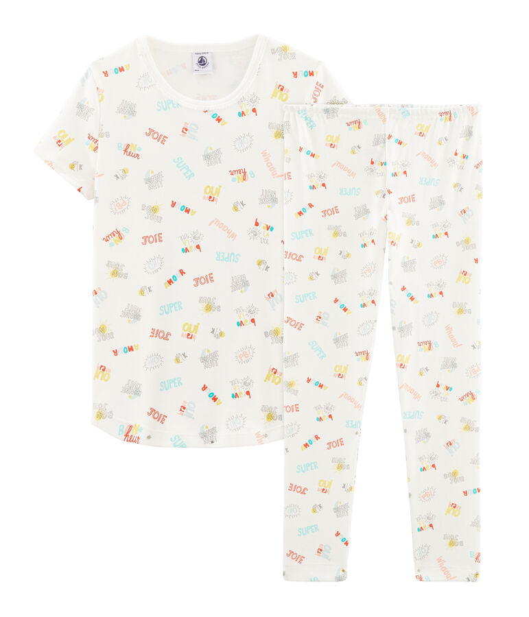 Pijama de punto para ni&ntilde;a blanco MARSHMALLOW/blanco MULTICO