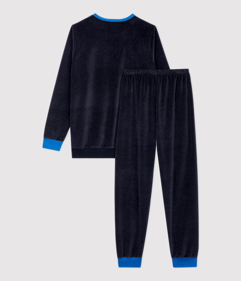 Pijama azul marino de ni&ntilde;o de terciopelo azul