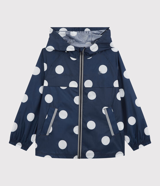 Cortavientos semilargo de poliéster reciclado de niña azul MEDIEVAL/blanco MARSHMALLOW