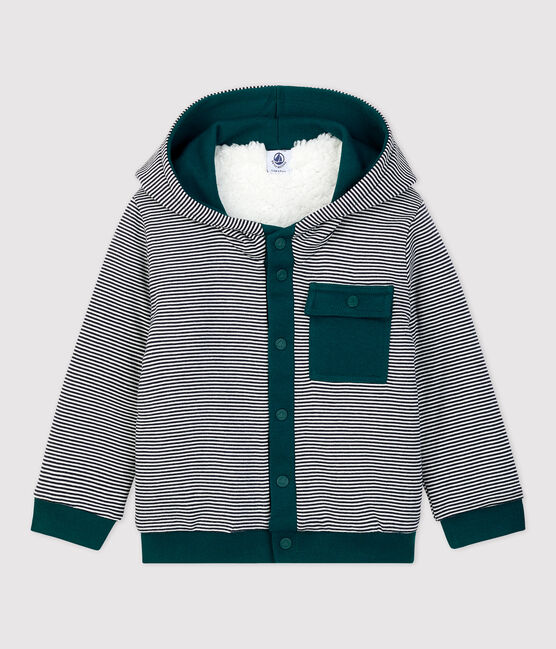 Cárdigan de sherpa de bebé. blanco MARSHMALLOW/verde PINEDE