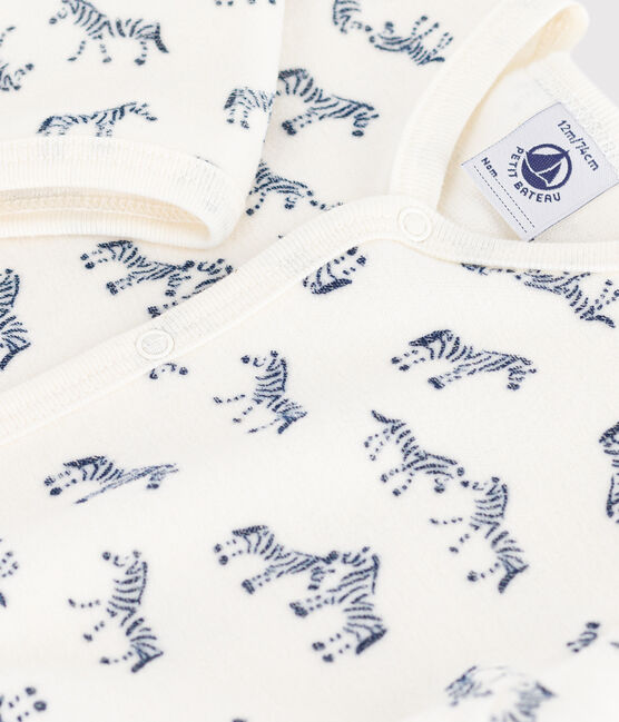Pijama de terciopelo con estampado de cebra para bebé azul MILK/ SOIR