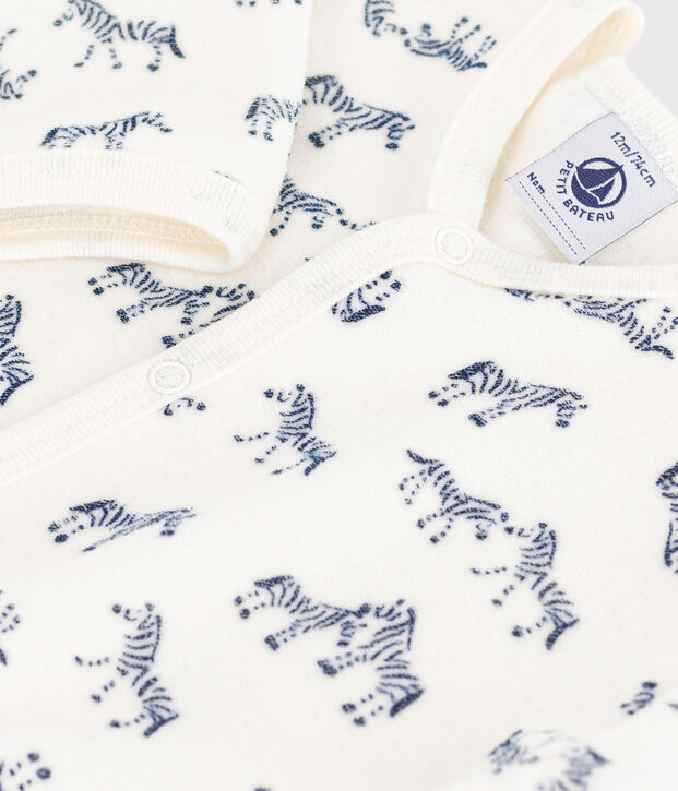 Pijama de terciopelo con estampado de cebra para beb&eacute; azul/azul