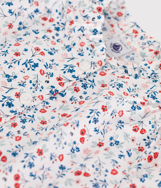 Blusa infantil de manga corta de algod&oacute;n con flores blanco/multicolor