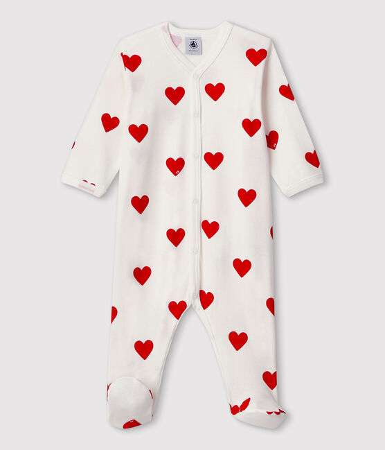 Pelele de punto de canalé con corazones rojos para bebé blanco MARSHMALLOW/rojo TERKUIT