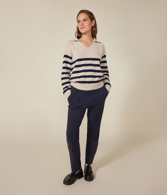 Jersey de lana de algodón para mujer blanco AVALANCHE/azul SMOKING