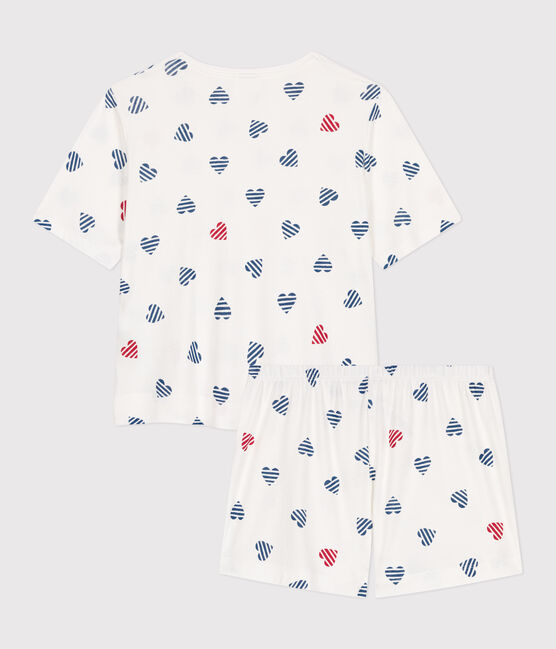 Pijama corto de algodón con estampado de corazones para mujer blanco MARSHMALLOW/blanco MULTICO