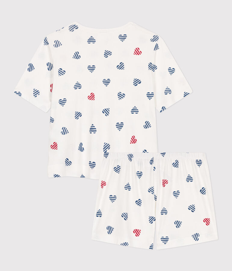 Pijama corto de algod&oacute;n con estampado de corazones para mujer blanco/multicolor