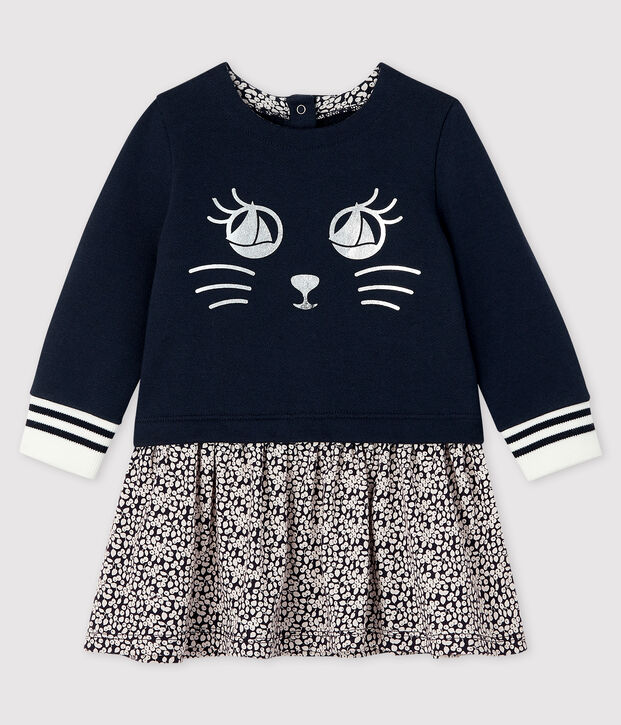 Vestido de manga larga para beb&eacute; ni&ntilde;a azul/blanco