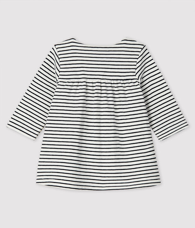 Vestido a rayas de t&uacute;bico con manga larga para beb&eacute; para ni&ntilde;a blanco/azul