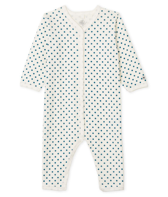 Pijama sin pies para bebé niña acanalado blanco MARSHMALLOW/azul CONTES