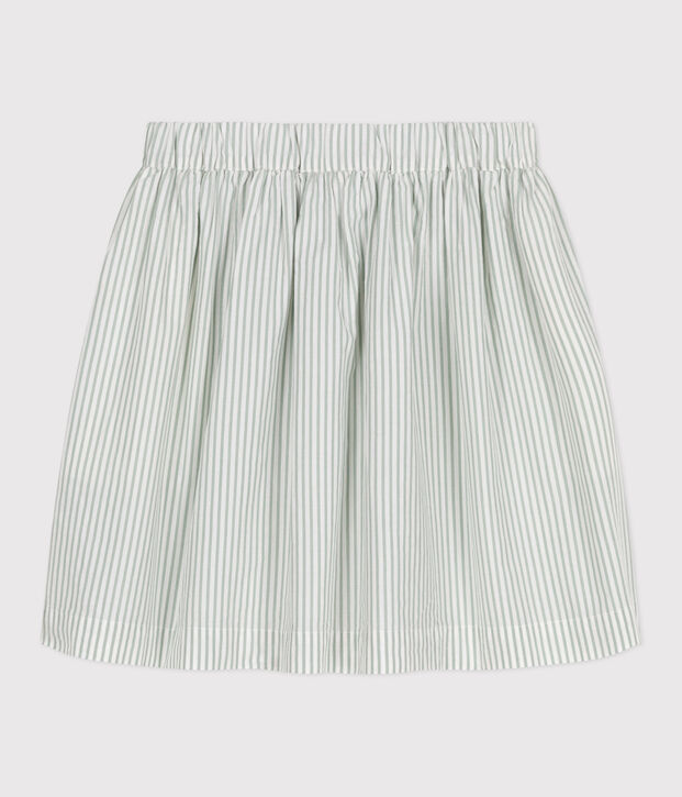 Falda infantil de algod&oacute;n a rayas verde/blanco