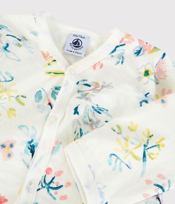 Pijama enterizo de flores de tejido tubular de bebé niña blanco MARSHMALLOW/blanco MULTICO