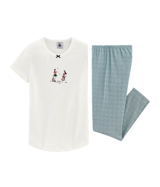 Pijama manga corta de punto para niña blanco MARSHMALLOW/rosa ROSAKO
