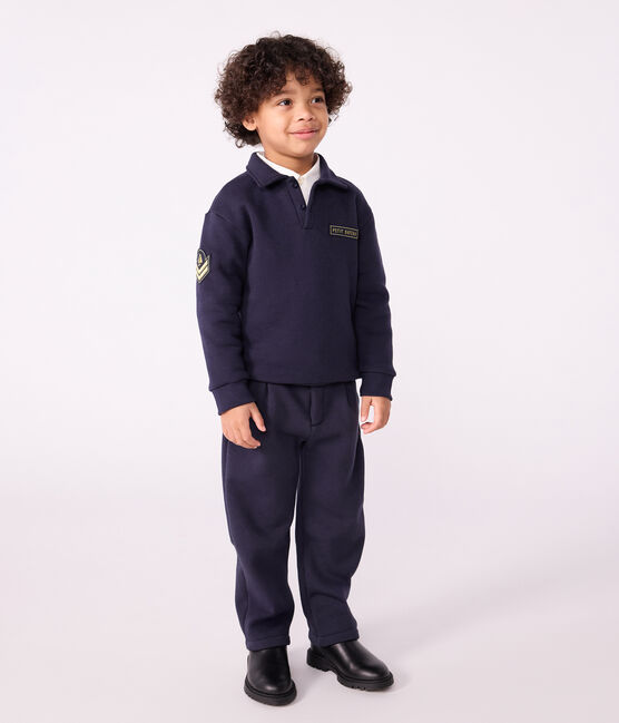 Sudadera infantil lisa tipo polo de algodón azul SMOKING