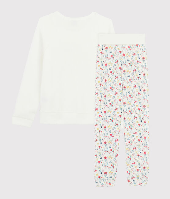 Pijama de rizo picado para niña con cintura subida blanco MARSHMALLOW/blanco MULTICO