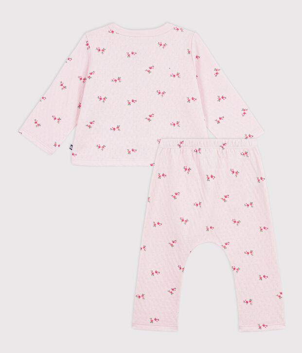 Conjunto largo de 2 piezas de algod&oacute;n con estampado de flores para beb&eacute; rosa/multicolor