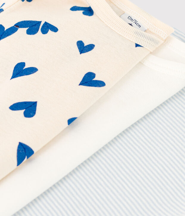 Juego de 3 bodis de algod&oacute;n de manga corta con corazones azules para beb&eacute; multicolor