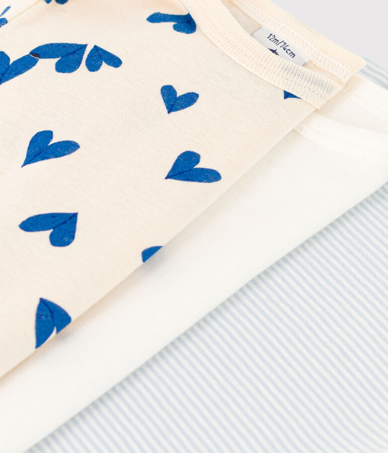 Juego de 3 bodis de algod&oacute;n de manga corta con corazones azules para beb&eacute; multicolor