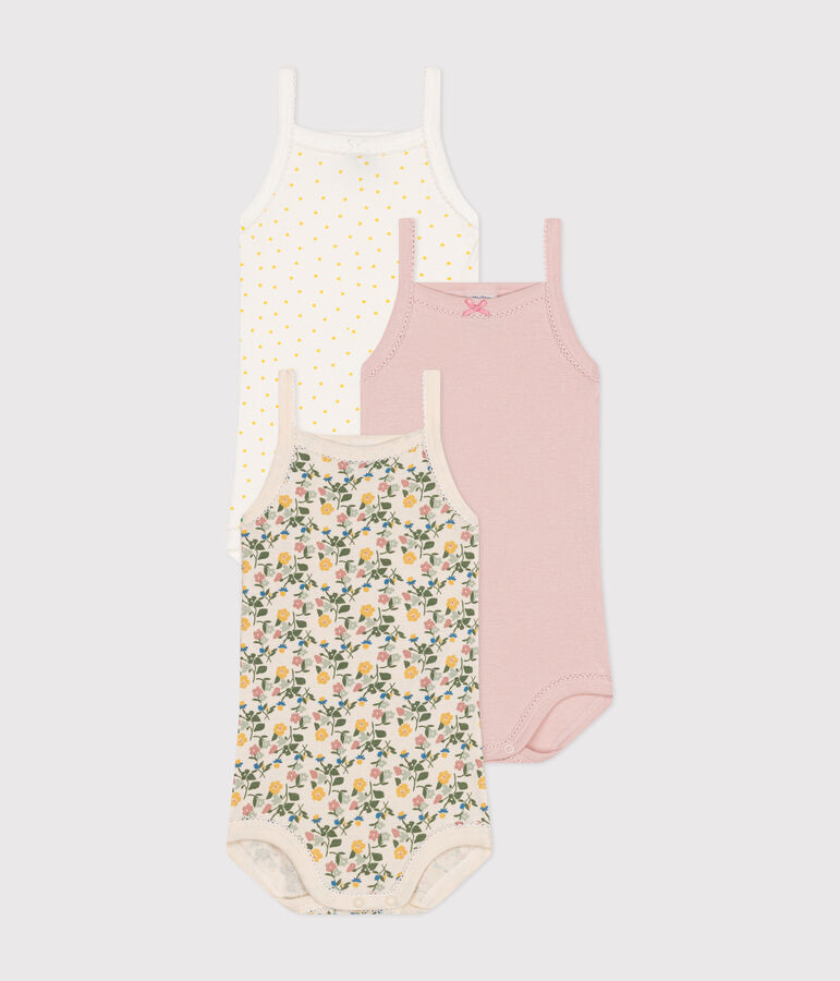 Juego de 3 bodis de tirantes con flores de algod&oacute;n de beb&eacute; multicolor