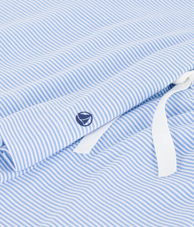 Pijama corto de algod&oacute;n a rayas para mujer azul/blanco
