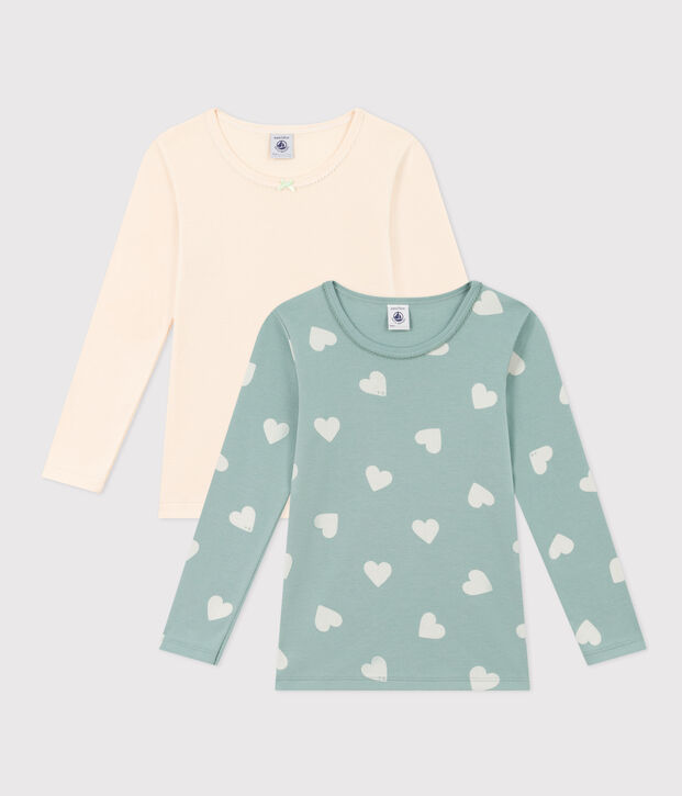 Juego de 2 camisetas de manga larga de algod&oacute;n con coraz&oacute;n para ni&ntilde;a multicolor