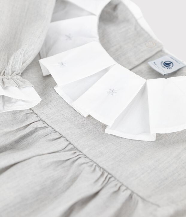 Vestido infantil liso de manga larga de franela gris