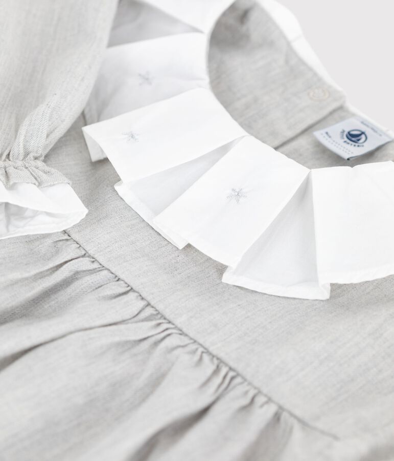 Vestido infantil liso de manga larga de franela gris