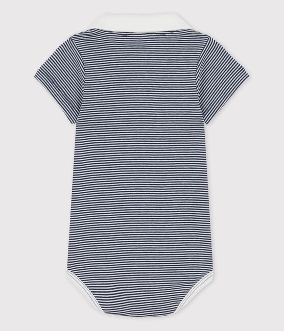 Bodi de bebé con cuello de polo milrayas de algodón ecológico azul SMOKING/blanco MARSHMALLOW