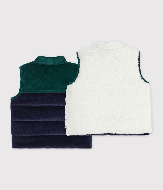 Plum&iacute;fero sin mangas de terciopelo y borreguito reversible para beb&eacute; azul/multicolor