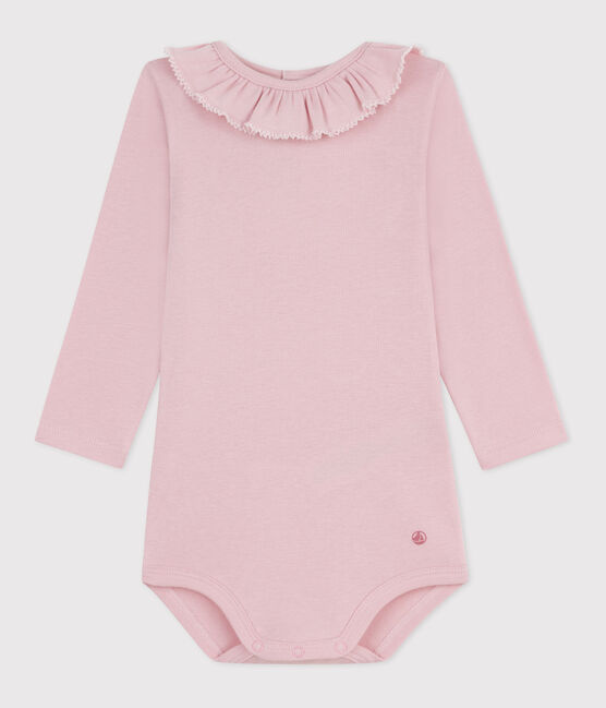 Body liso de algodón con cuello para bebé rosa JOLI