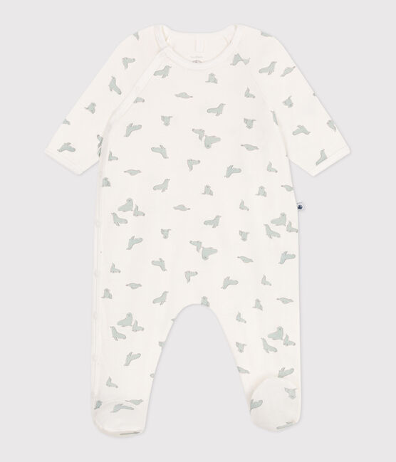 Pijama de algodón para bebé con focas blanco MARSHMALLOW/blanco MULTICO