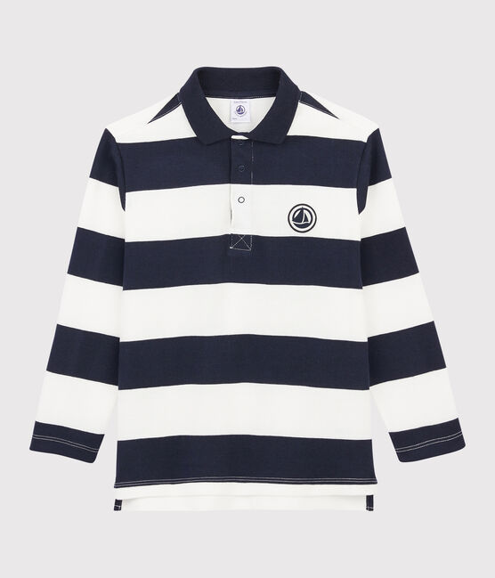 Polo de manga larga para niño azul SMOKING/blanco MARSHMALLOW