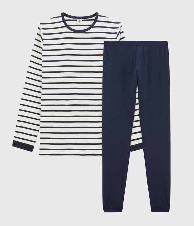 Pijama marinera de ni&ntilde;o de punto blanco/azul