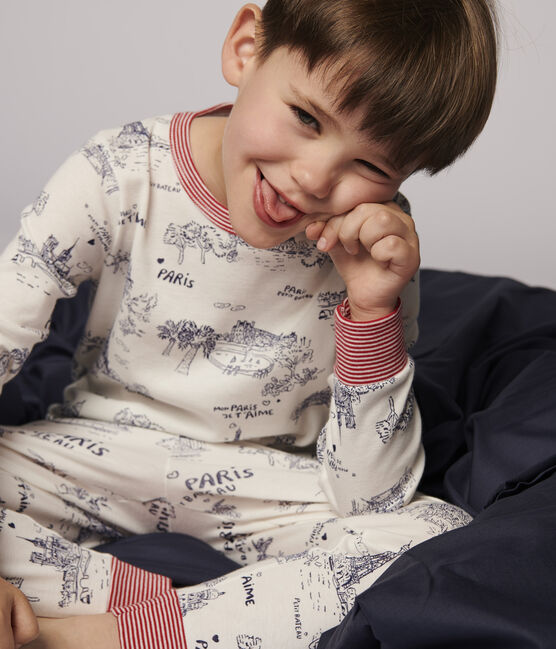 Pijama de tela de Jouy París de algodón de niño blanco MARSHMALLOW/azul MEDIEVAL