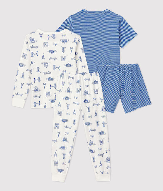 Juego de 2 pijamas, uno de París y otro milrayas en azul, de algodón de niño variante 1