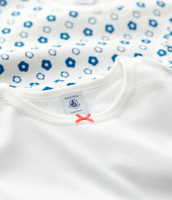 Juego de 2 camisetas de manga corta con estampado de flor gráfica de niña de algodón orgánico variante 1