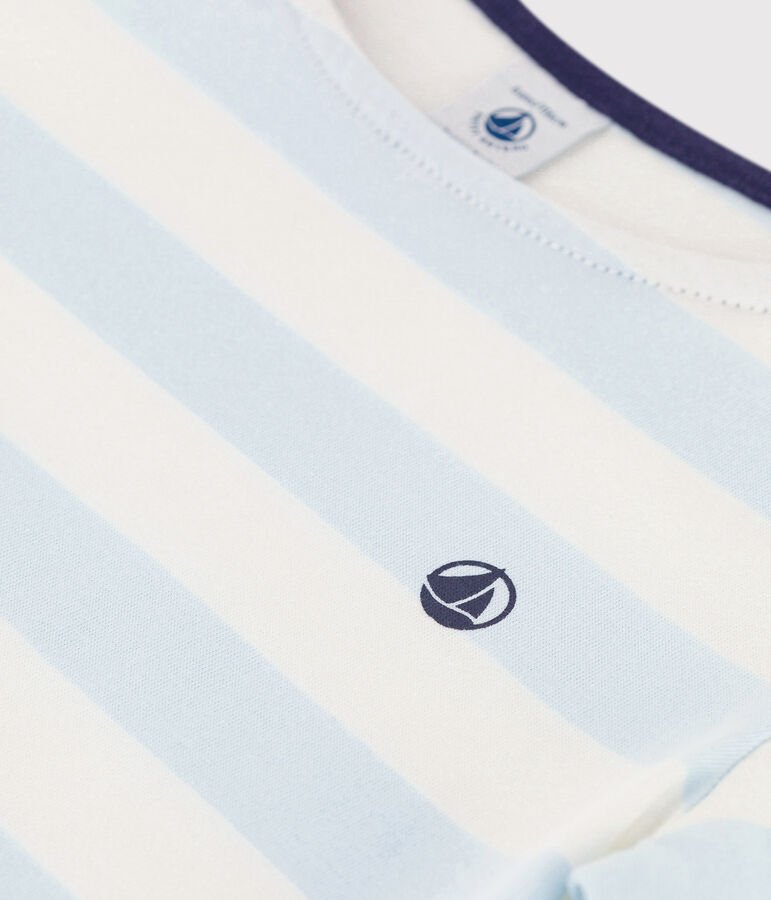 Camiseta de algod&oacute;n de manga corta para ni&ntilde;a azul/blanco