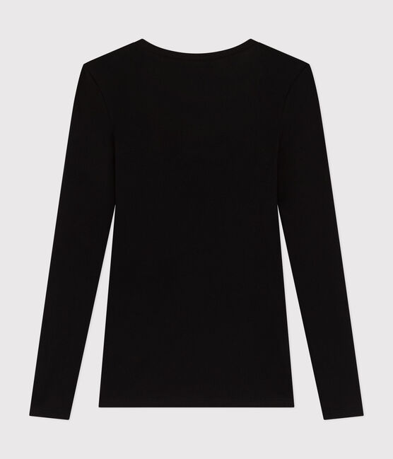 Camiseta de algodón de manga larga con cuello de bailarina para mujer   negro BLACK