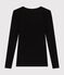 Camiseta de algodón de manga larga con cuello de bailarina para mujer   negro BLACK