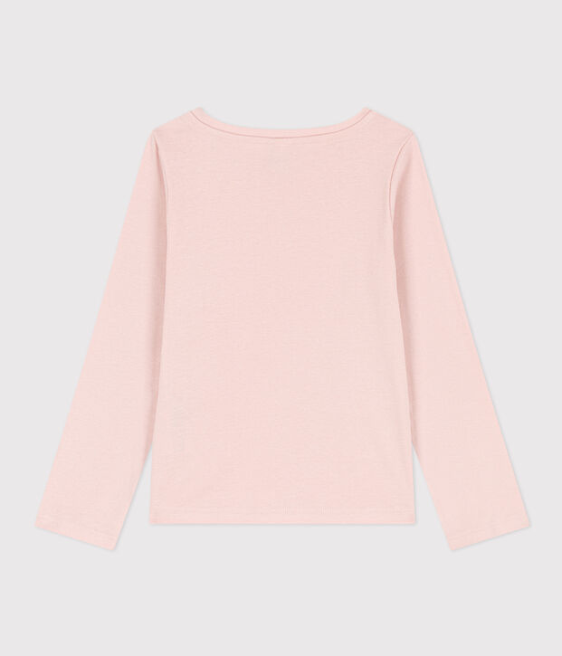Camiseta de algod&oacute;n de manga larga de ni&ntilde;a rosa