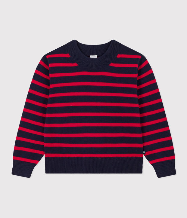 Jersey marinero de lana y algod&oacute;n de ni&ntilde;a/ni&ntilde;o azul/rojo