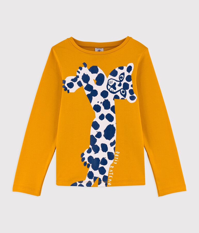 Camiseta de manga larga de algod&oacute;n de ni&ntilde;a amarillo