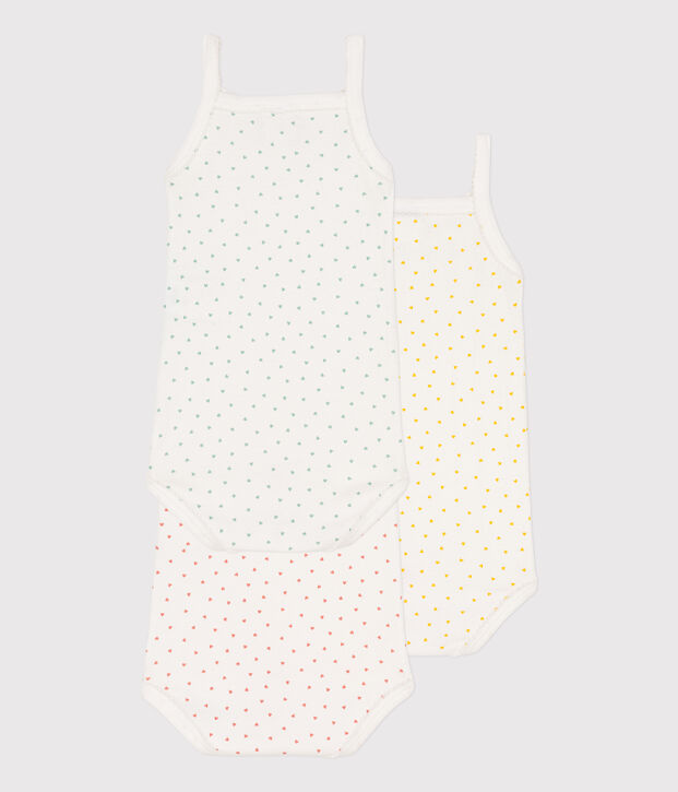 Juego de 3 bodis de tirantes de algod&oacute;n con corazones multicolor
