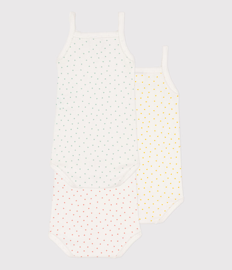 Juego de 3 bodis de tirantes de algod&oacute;n con corazones multicolor
