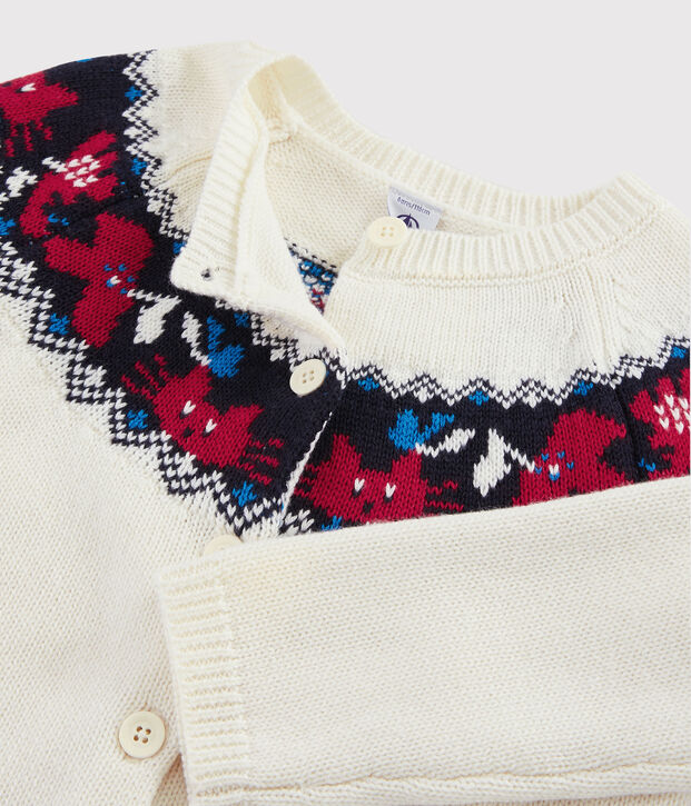 C&aacute;rdigan de lana y algod&oacute;n para ni&ntilde;a blanco/multicolor