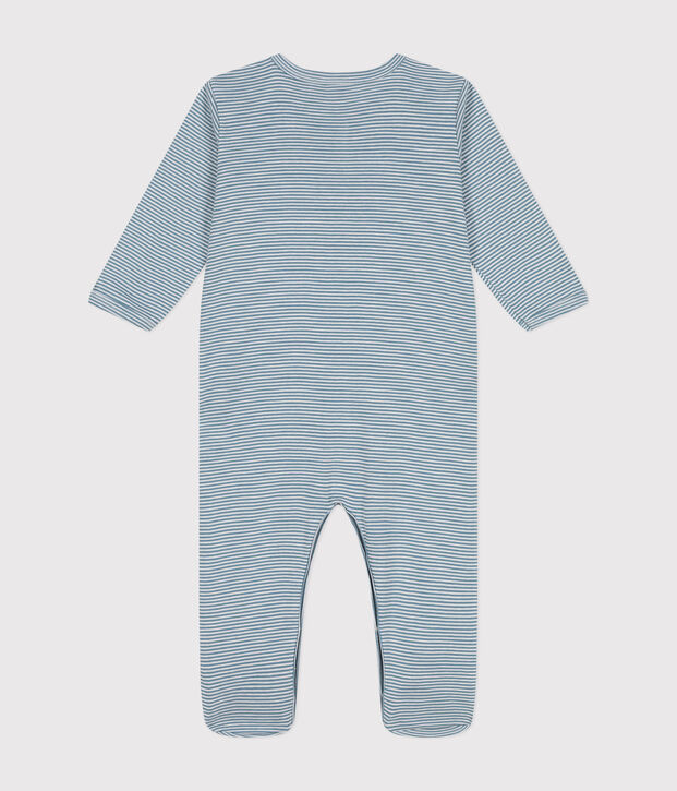 Pijama estampado de algod&oacute;n para beb&eacute; azul/blanco