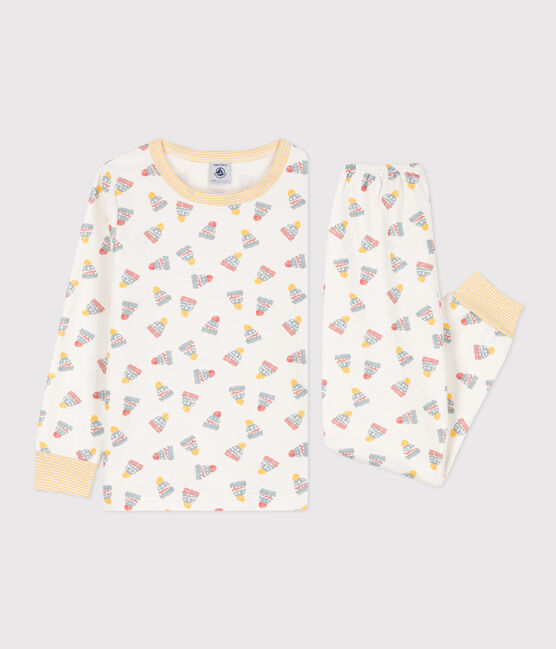 Pijama de felpa gorro para niño/niña blanco MARSHMALLOW/blanco MULTICO