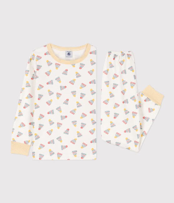 Pijama de felpa gorro para niño/niña blanco MARSHMALLOW/blanco MULTICO